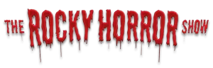 The Rocky Horror Show logo in red with dripping blood.