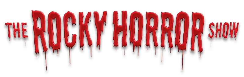 The Rocky Horror Show logo in red with dripping blood.